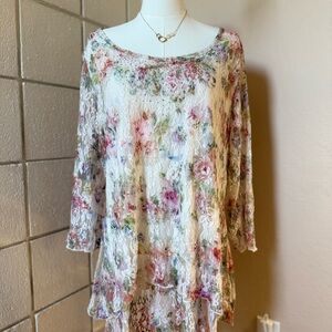 ONE WORLD Pink and Orange Ruffled Tunic Blouse